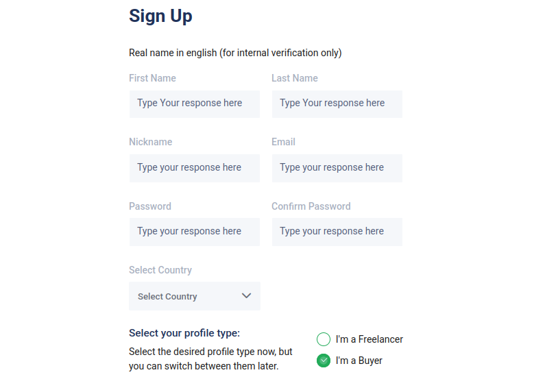 The sign-up page on sproutgigs.com.